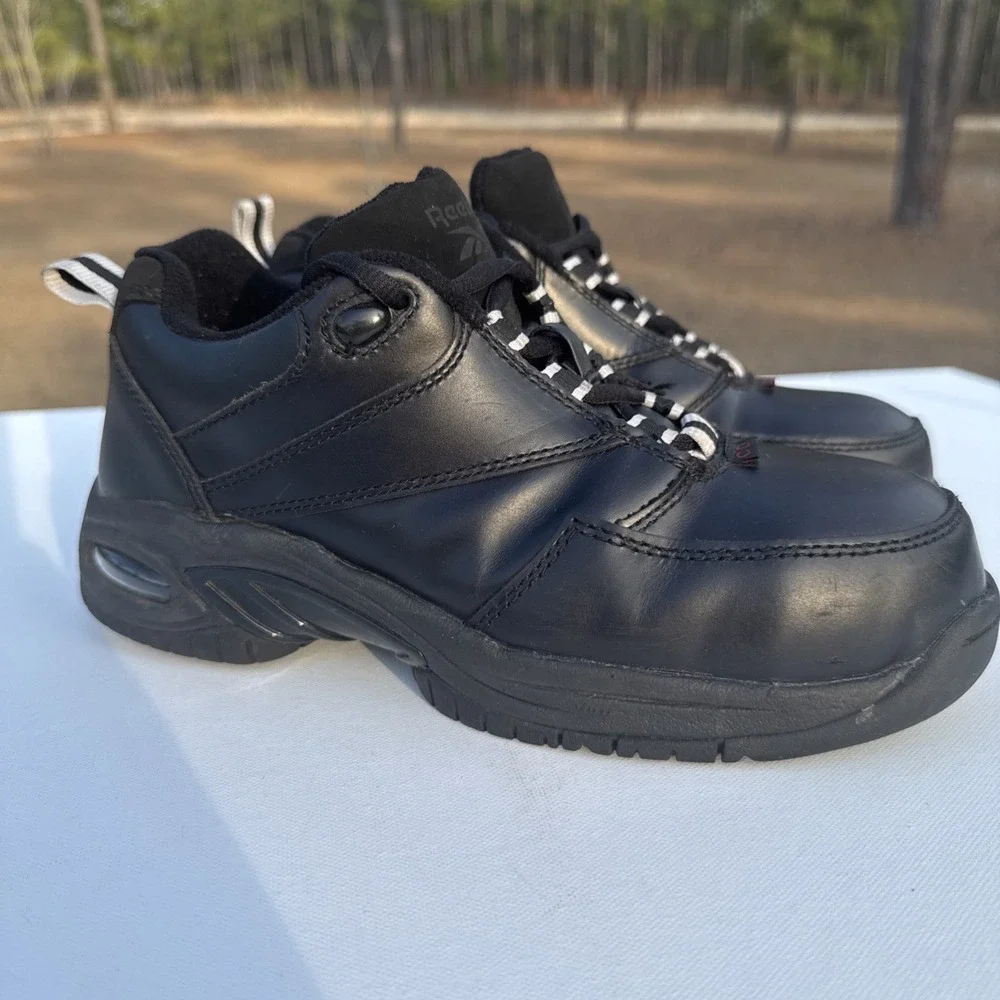 Reebok Tyak Shoes Women's‎ 6.5W Black Composite Toe Work Leather Sneaker Lace up